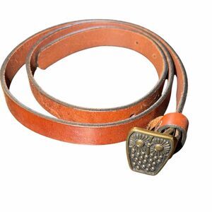 Owl closure brown leather belt 37 inches delicate adorable cute. Mcm